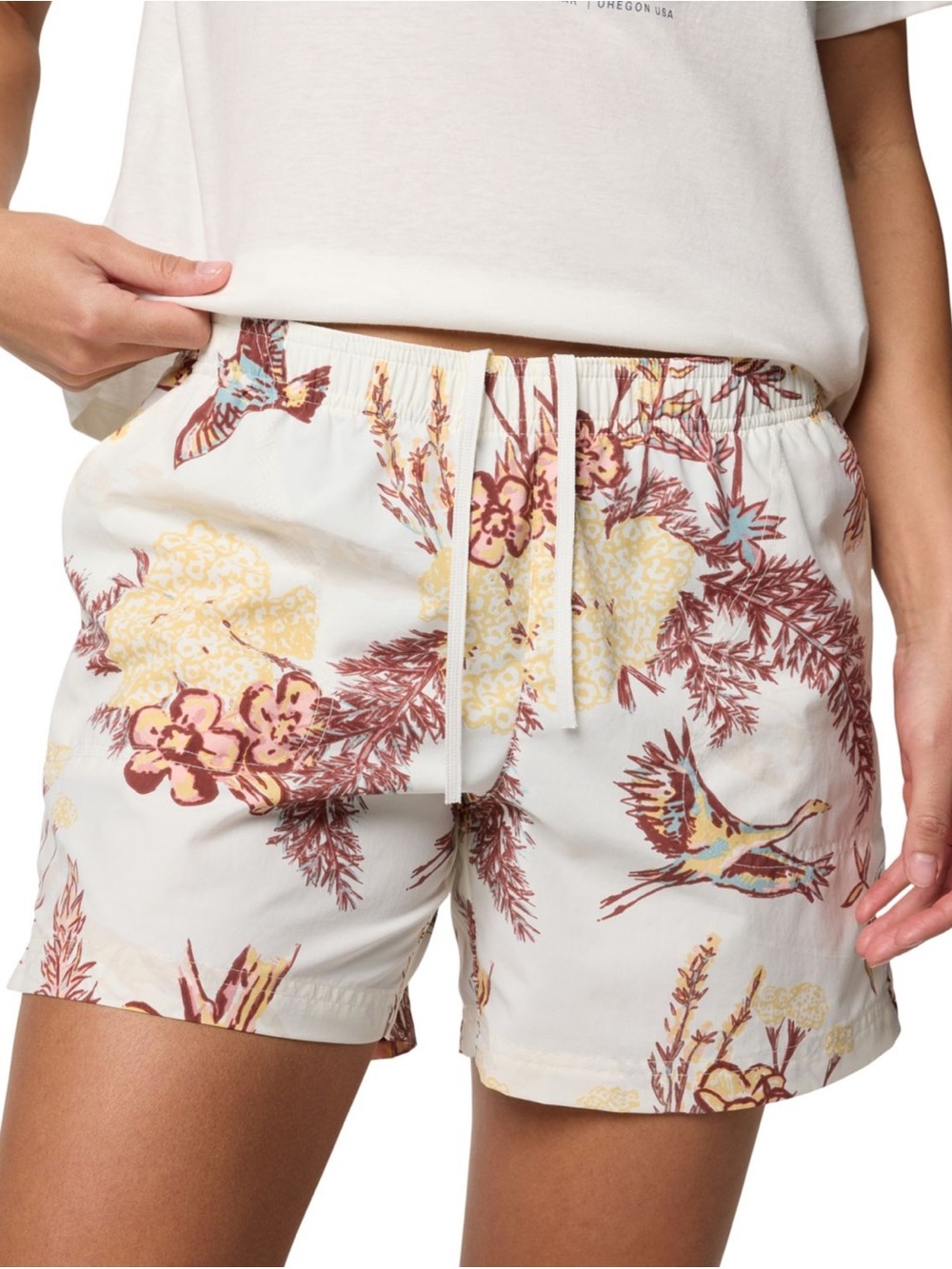 Columbia sport floral  Drawstring Shorts in Cream